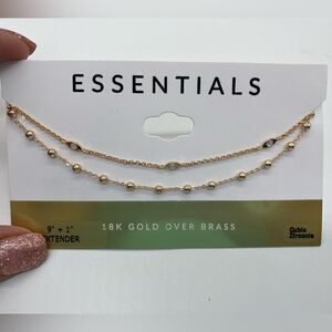 NWT 18k Gold over Brass Double Chained Ball/Opal Ankle Bracelet Cubic Zirconia